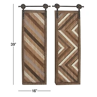 Set of 2 Brown Wood Farmhouse Abstract Wall Decor, 16" x 39"