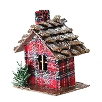 4" Frosted & Glittered Red & Brown Plaid Country Cabin Christmas Ornament
