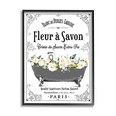Stupell Industries Fleur a Savon Vintage Parisian Bathroom Floral Tub Framed Wall Art