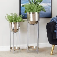 Silver Metal Planter with Removable Stand Set