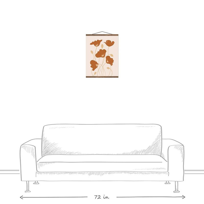 Simple Orange Poppies 16" x 20" Teak Hanging Canvas