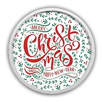Merry Christmas & Happy New Year Round Wall Art in White Frame