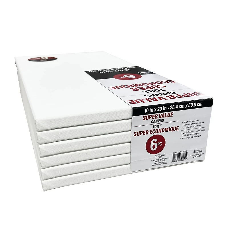 6 Pack 10" x 20" Super Value Canvas Pack by Artist's Loft®