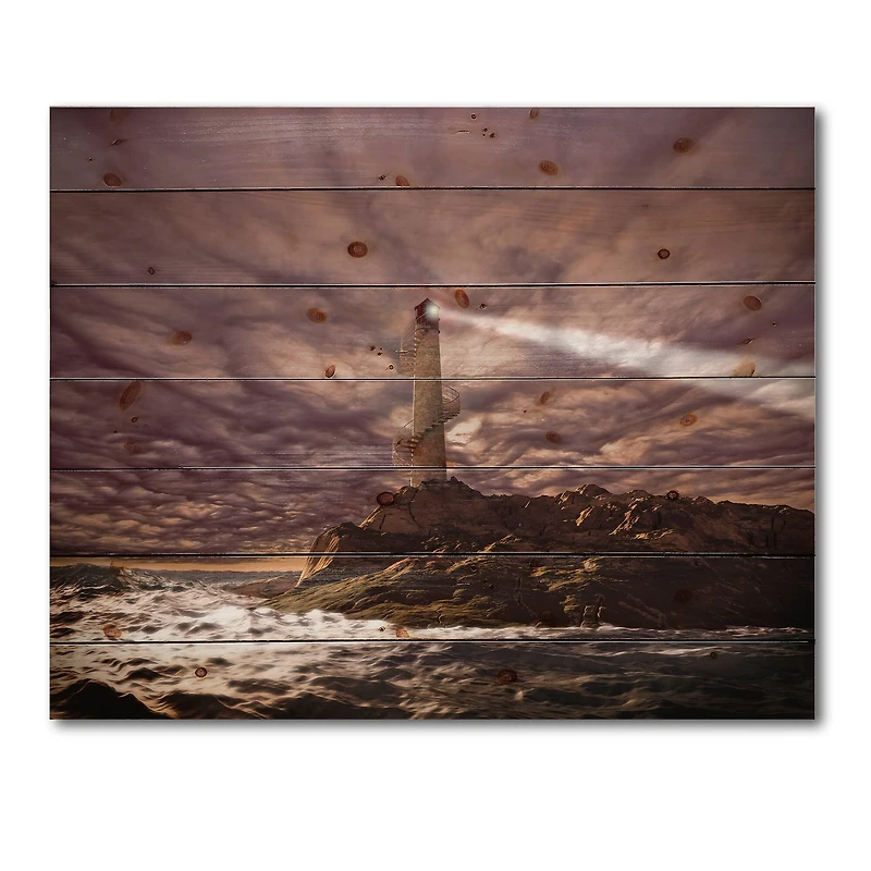 Designart - Lighthouse Shining Light During Stormy Night I