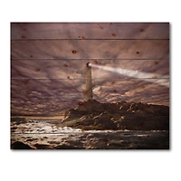 Designart - Lighthouse Shining Light During Stormy Night I