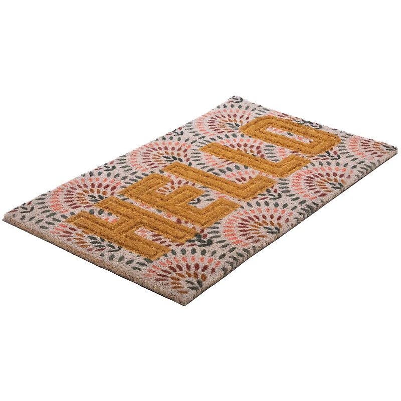 Brown & Pink Hello Floral Doormat