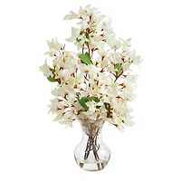 22" Artificial White Bougainvillea Arrangement with Fluted Glass Vase