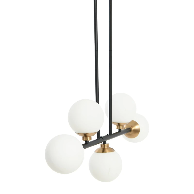 Hello Honey® Robert Stevenson Lighting Lorne Matte Black Metal & Frosted Glass 5-Light Chandelier