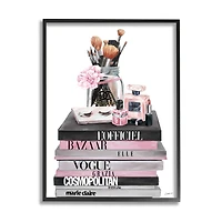 Stupell Industries Fashion Accessories Glam Magazine Book Stack in Black Frame Wall Art