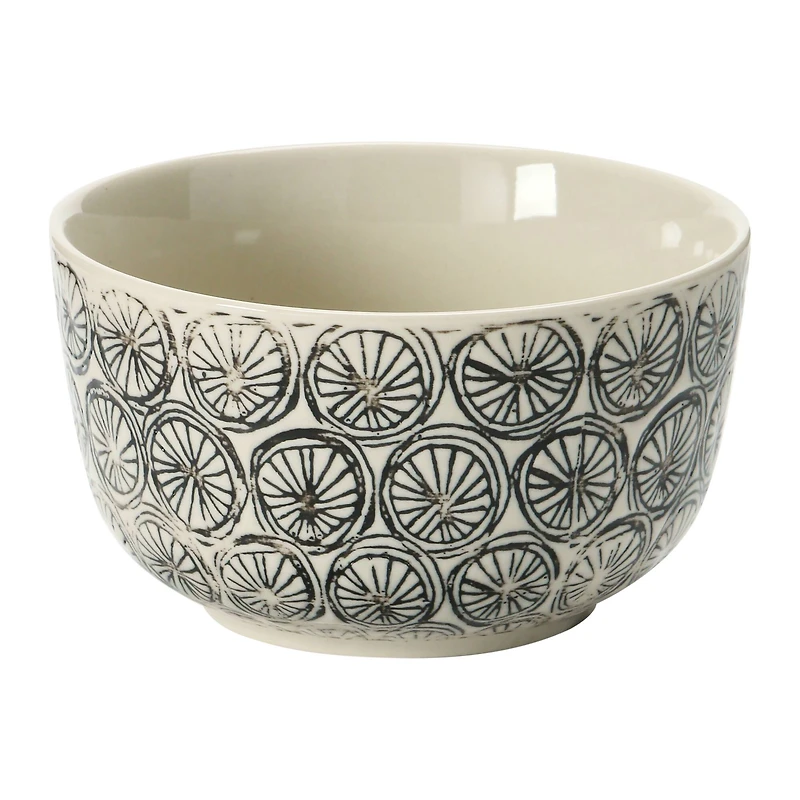 Hello Honey® 4.5" Black & Cream Hand-Stamped Stoneware Bowl with Embossed Pattern, 4ct.