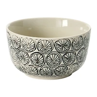 Hello Honey® 4.5" Black & Cream Hand-Stamped Stoneware Bowl with Embossed Pattern, 4ct.