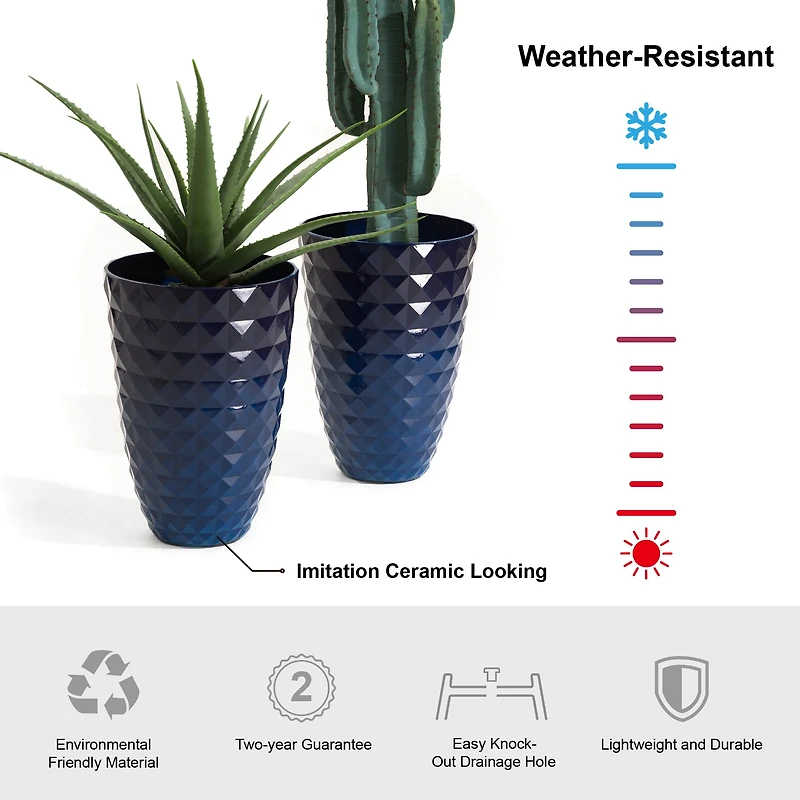 Glitzhome® Eco-Friendly Oversized Faux Cobalt Blue Ceramic Tall Bowl Plastic Pot Planter Set