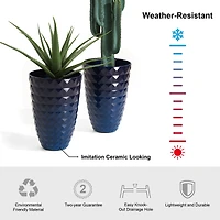 Glitzhome® Eco-Friendly Oversized Faux Cobalt Blue Ceramic Tall Bowl Plastic Pot Planter Set