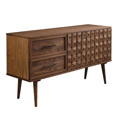 Walker Edison 58" Brown Solid Wood 2-Drawer Prism Sideboard