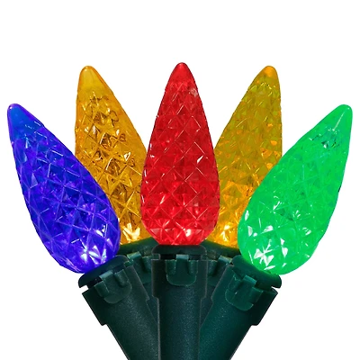 Battery Operated LED C6 Faceted Christmas Lights - Multicolor - 15.75' Green Wire - 50ct