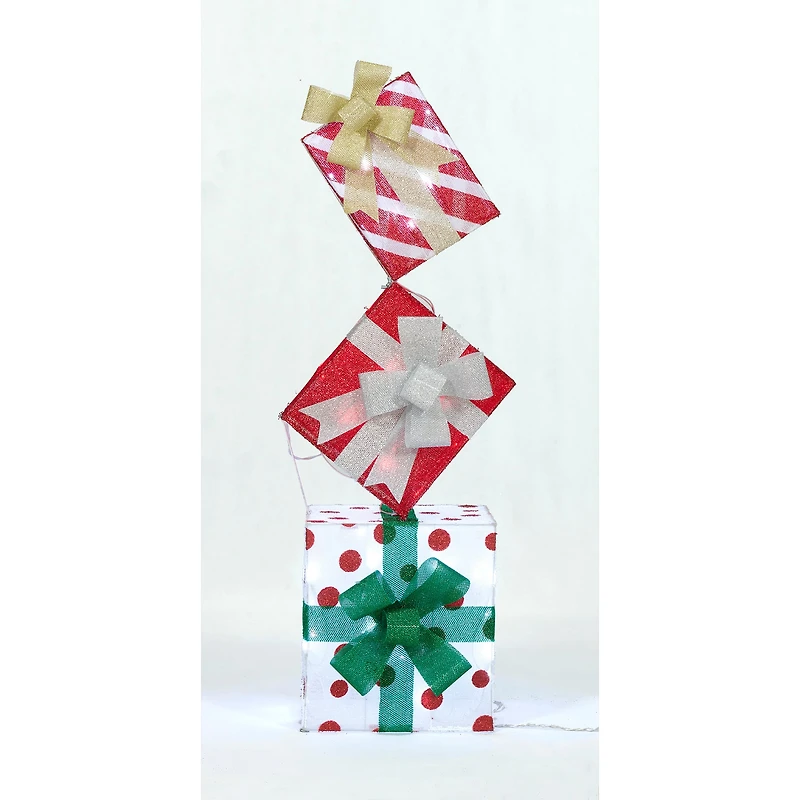 3.5ft. Stacked Gifts Tinsel Fabric Stacked Gift Box