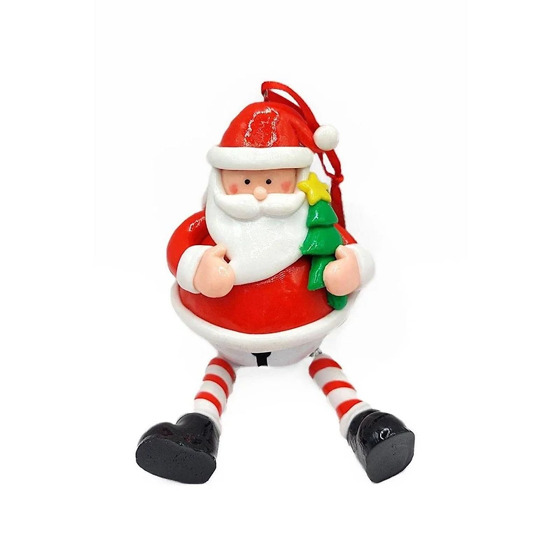 Wizardi 5.31" Glossy Gingerbread Santa Ornament with Dangling Legs and Bell