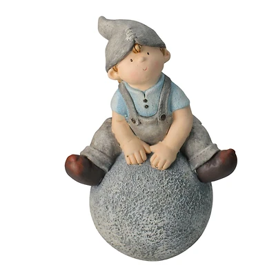 16" Young Boy Gnome Sitting on Ball Spring Outdoor Garden Figure