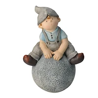 16" Young Boy Gnome Sitting on Ball Spring Outdoor Garden Figure