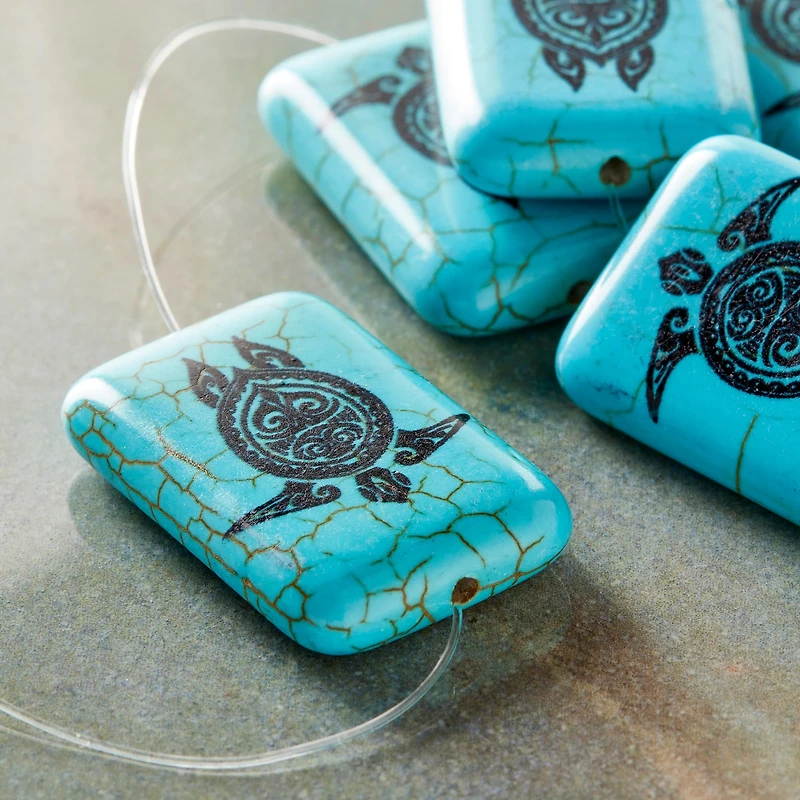 Turquoise Reconstituted Stone Turtle Print Rectangle Beads, 30mm by Bead Landing™