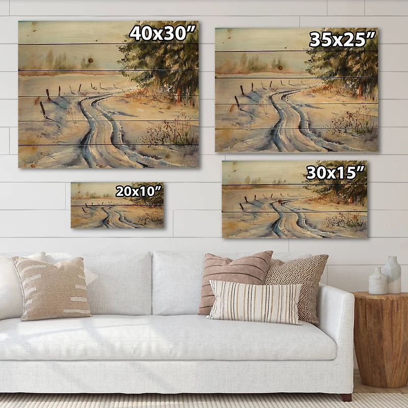 Designart - Snowy Winter Forest Landscape Country Road In Snow