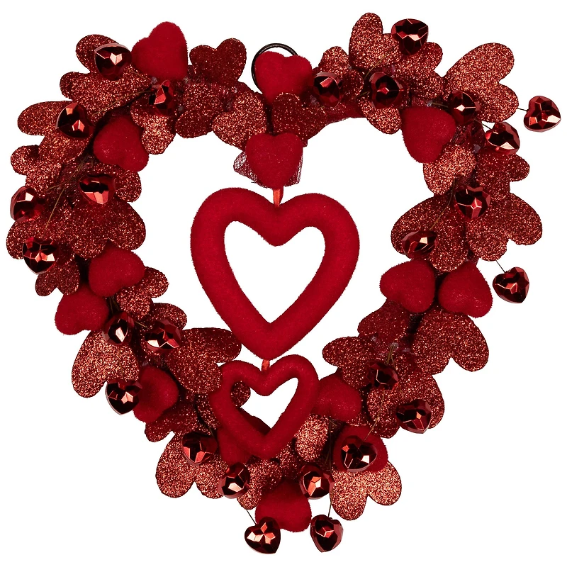 19" Red Heart Shaped Glittered Valentine's Day Wreath