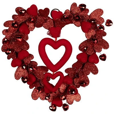 19" Red Heart Shaped Glittered Valentine's Day Wreath