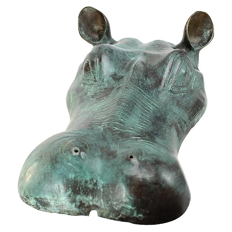 Spitting Hippo Head Solid Bronze Garden Statue