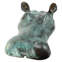 Spitting Hippo Head Solid Bronze Garden Statue