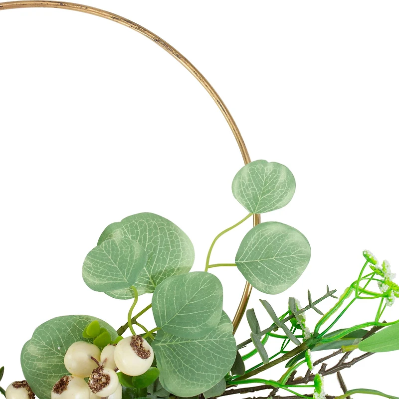30" Green & Gold Eucalyptus Leaf & Fern Golden Ring Wreath