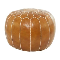 Light Brown Leather Bohemian Pouf, 24" x 24" x 18"
