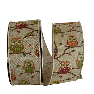 JAM Paper 2.5" x 20yd. Faux Linen Wired Owl Ribbon