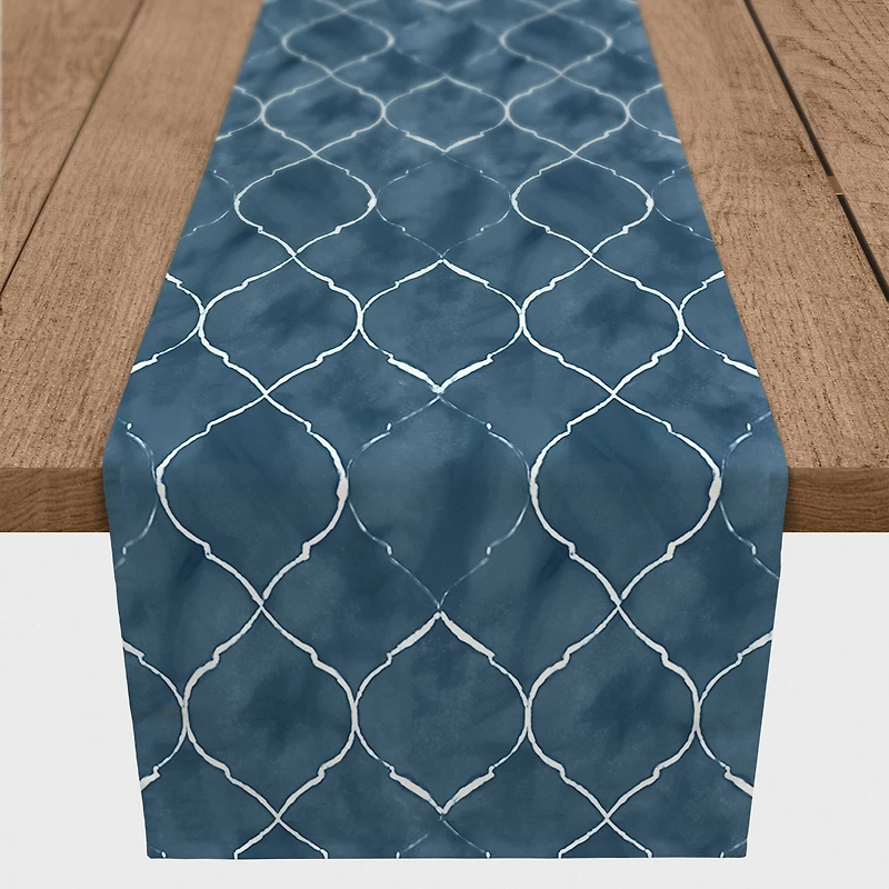 72" Blue Ogee Pattern Cotton Twill Runner