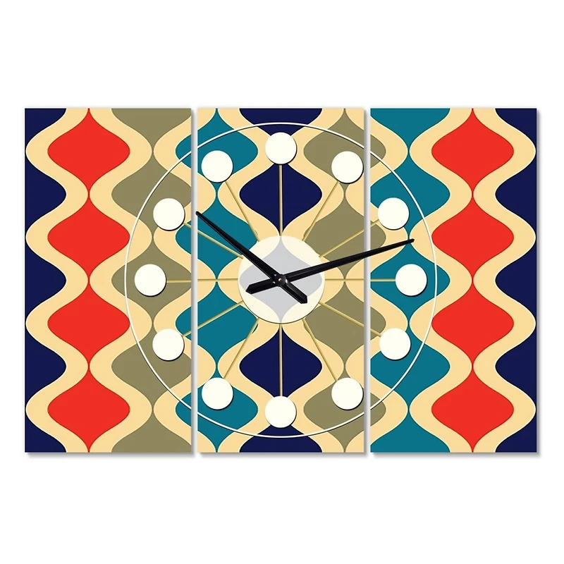 Designart Retro Ornamental Design VI Oversized Mid-Century Modern Multipanel Wall Clock