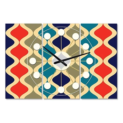 Designart Retro Ornamental Design VI Oversized Mid-Century Modern Multipanel Wall Clock