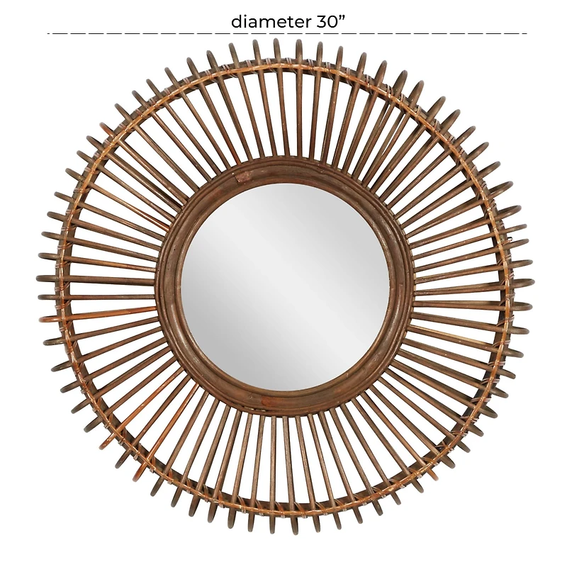 30" Brown Wood Boho Style Wall Mirror