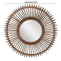 30" Brown Wood Boho Style Wall Mirror