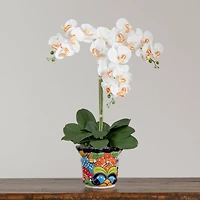 2.25ft. Artificial Triple Orchid Arrangement in Handmade Mexican Talavera Ceramic Planter