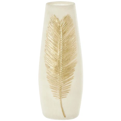 Cream Polystone Vase with Gold Leaf Relief