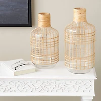 Clear Rattan Grid Wrapped Glass Vase Set