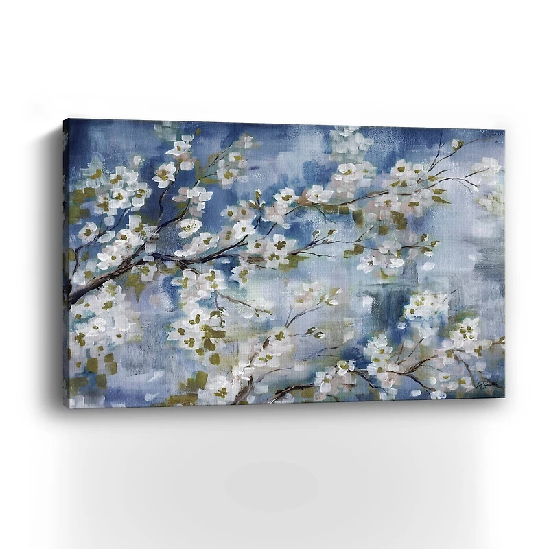 Cherry Blossoms Branch Blue And White Landscape Canvas Giclee