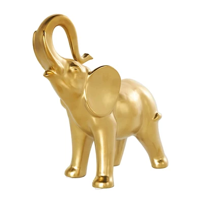 11" Gold Ceramic Elephant Standing Sculpture