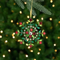 6.5" Green and Red Gem Stone Flowers Snowflake Christmas Ornament