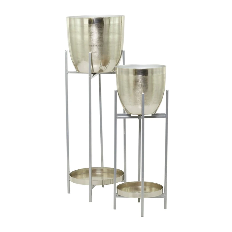 CosmoLiving by Cosmopolitan Silver Metal Planter with Removable Stand Set