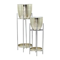 CosmoLiving by Cosmopolitan Silver Metal Planter with Removable Stand Set