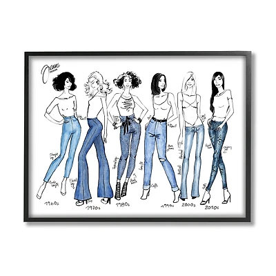 Stupell Industries Denim By Decades Female Fashion Jeans Blue White in Black Frame Wall Art