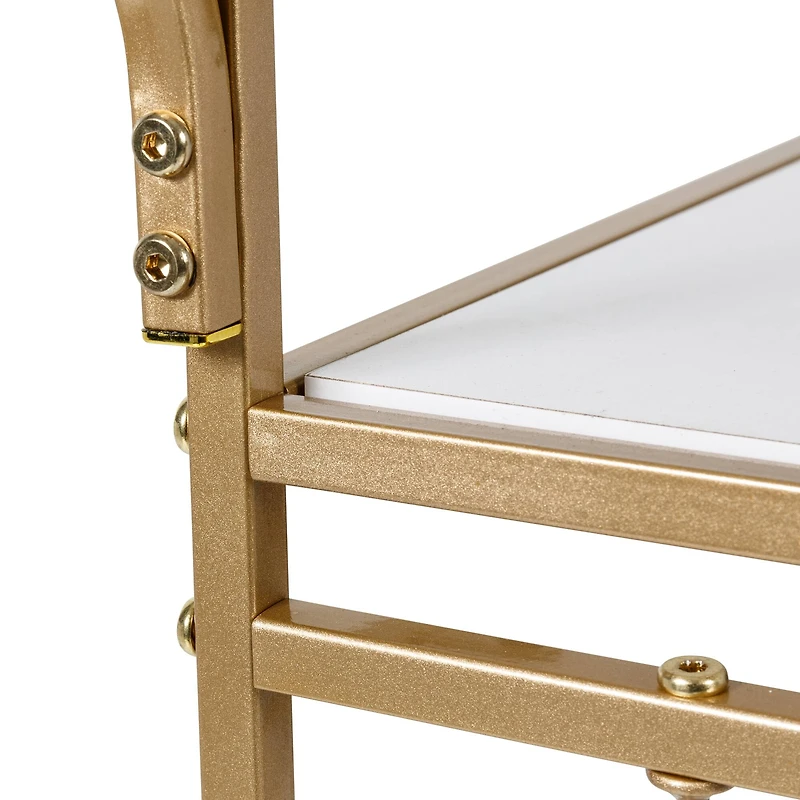 Honey Can Do 3-Tier Gold & White Rolling Bar & Serving Cart with Handles