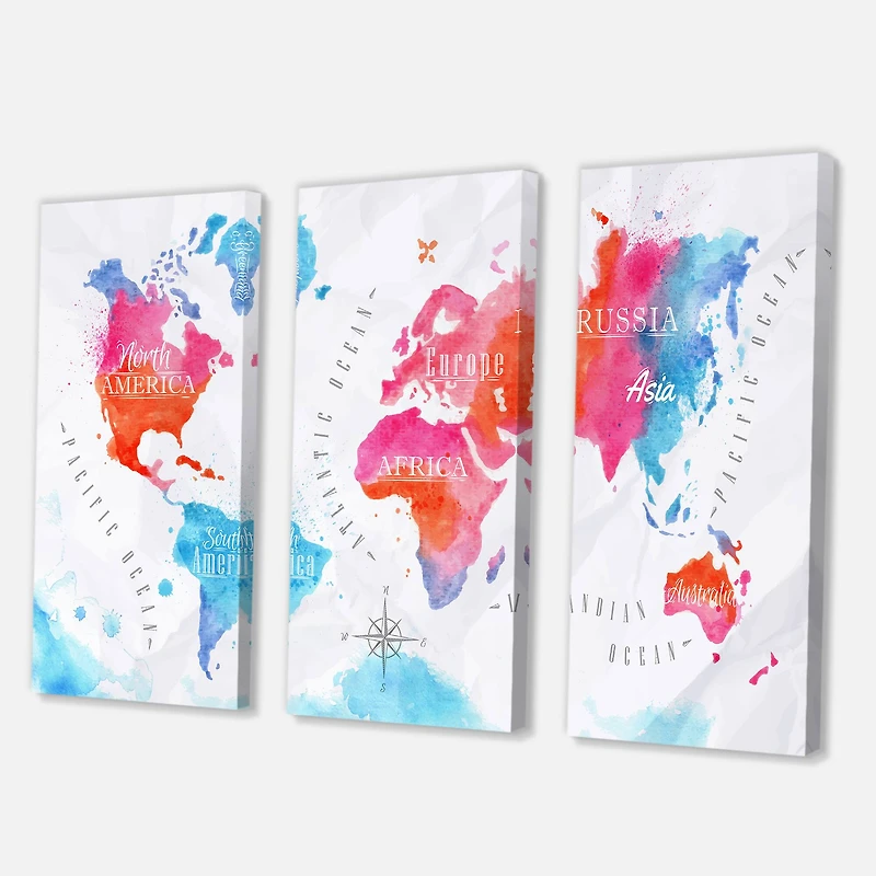 Designart - World Map In Pink and Blue