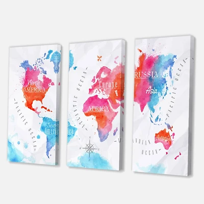 Designart - World Map In Pink and Blue