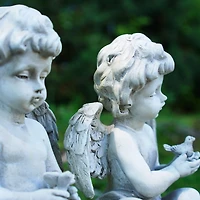 6.5" Gray Cherub Angel Outdoor Garden Statues Set Of 4